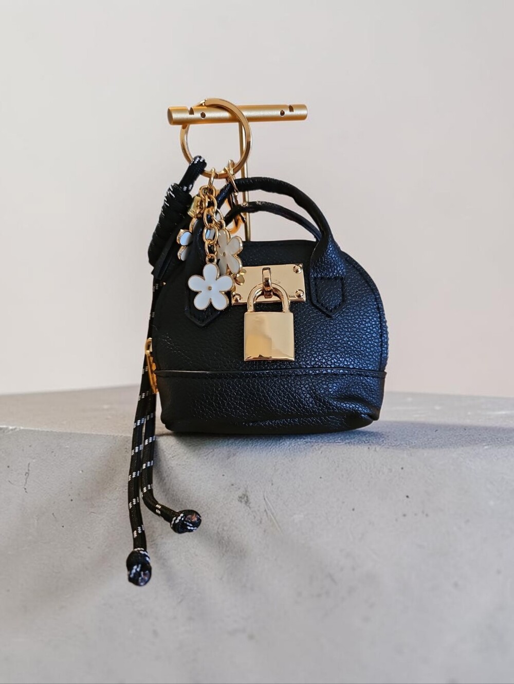 Sasaified Boutique Nwt Black Mini Dome Handbag Keychain with Gold Hardware